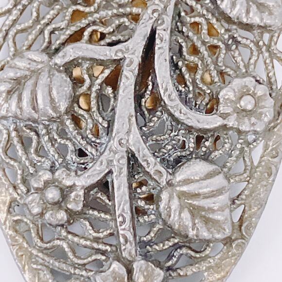 Vintage 1930s Signed LN Dress Clip Floral Openwork Silver Tone - Picture 3 of 15